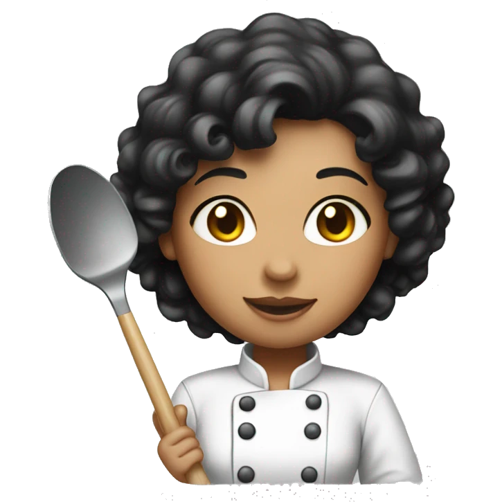 Chef female bring spatula black curly hair emoji