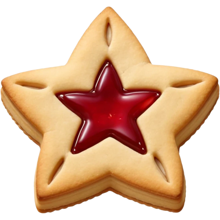Linzer cookies with a red jam center shaped like a star and still round for eyes. emoji