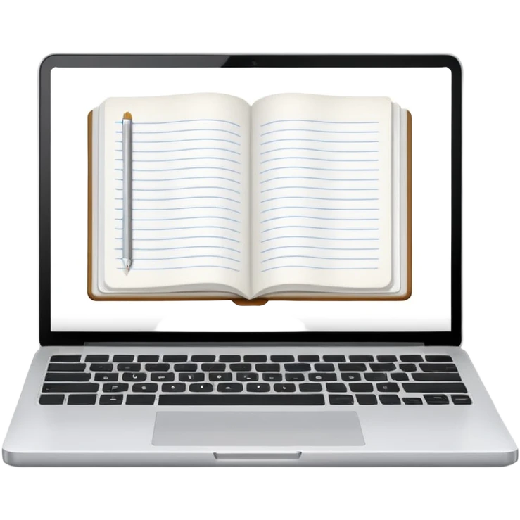an open laptop with study notes emoji