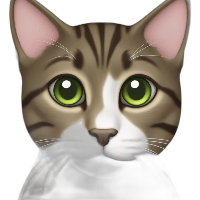 Dark brown and white Tabby Cat green eyes laying on the side emoji