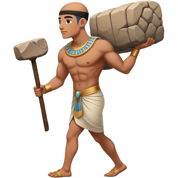 fullbody ancient Egyptian worker bareheaded carrying a rock block on their back emoji