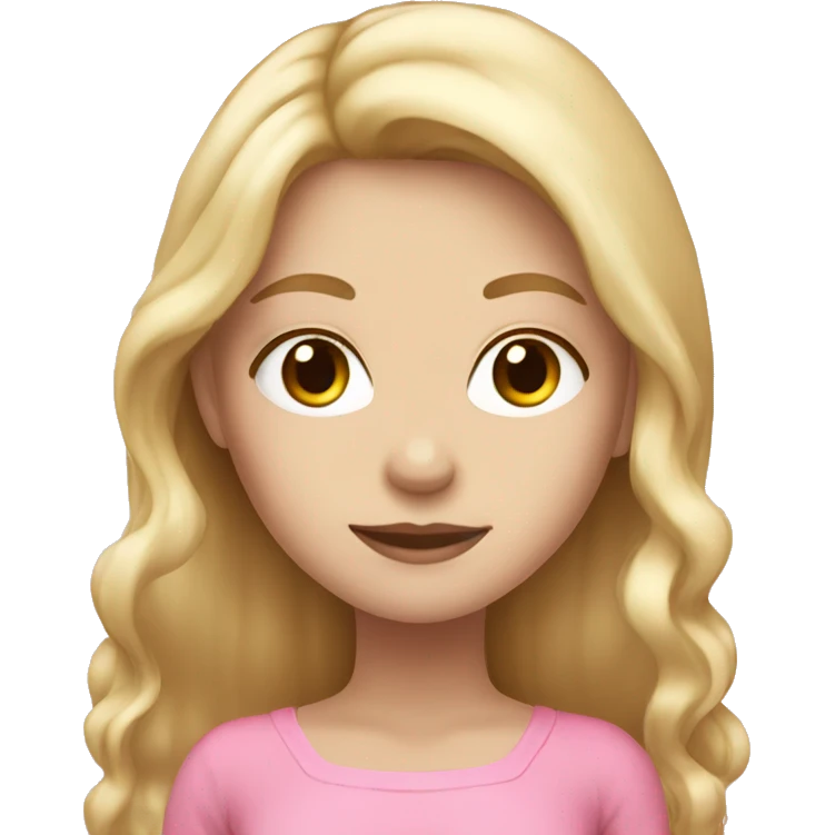 girl with blonde long hair, pale skin, brown eyes and wearing pink  emoji