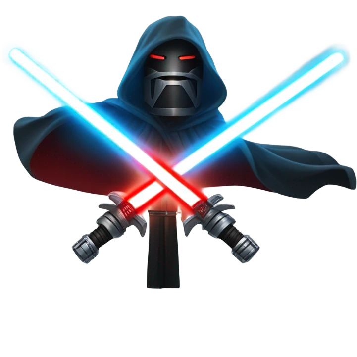 "A glowing lightsaber duel with one bright saber (blue or green) crossing with one dark saber (red or black), creating intense sparks and a dramatic glow in a dark, smoky background emoji