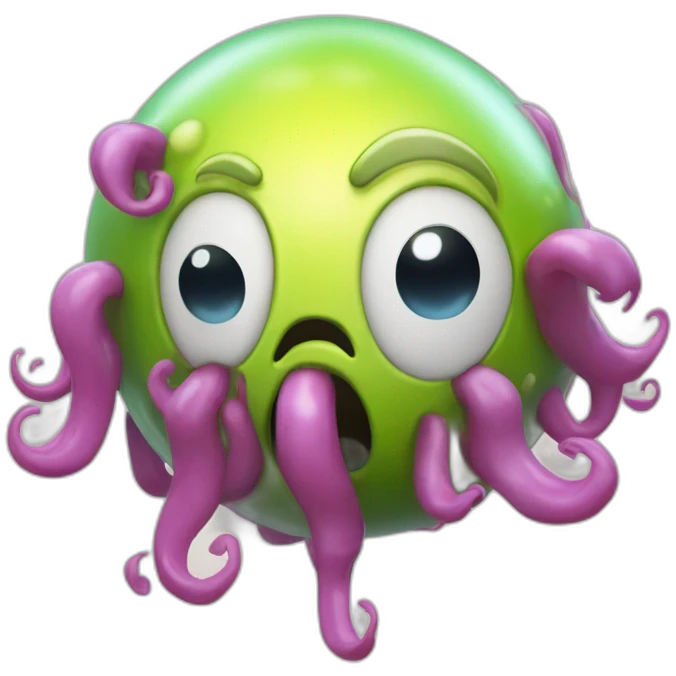 3d sphere with a cartoon stupid dropper Glow Squid skin texture with testy eyes emoji