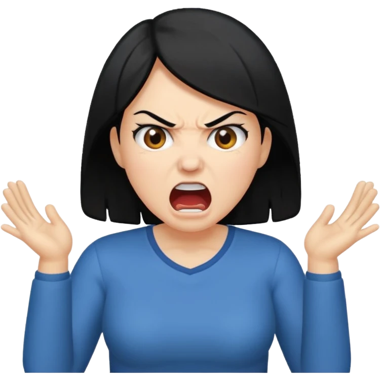 angry mom with black hair yelling emoji