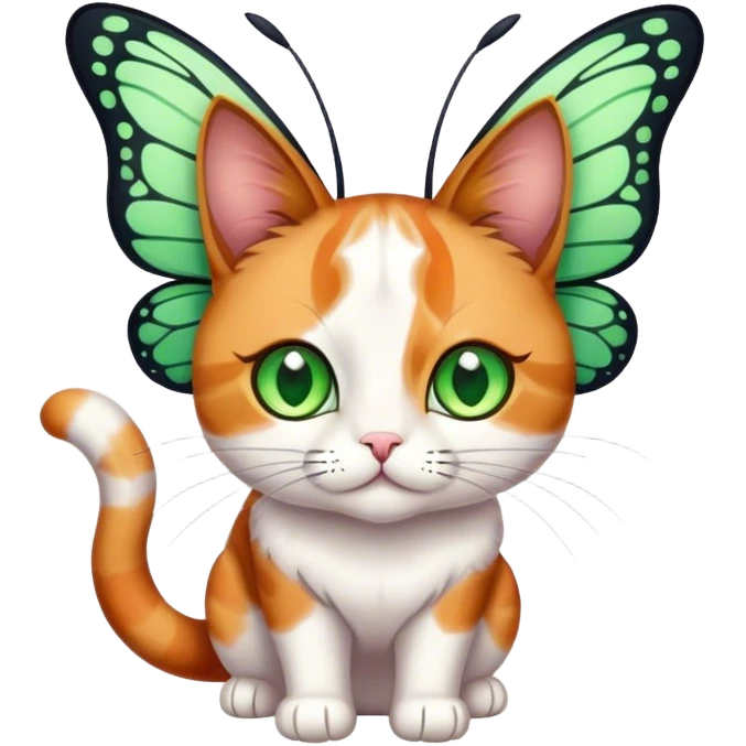 Calico Cat with butterfly wings antennae green eyes emoji