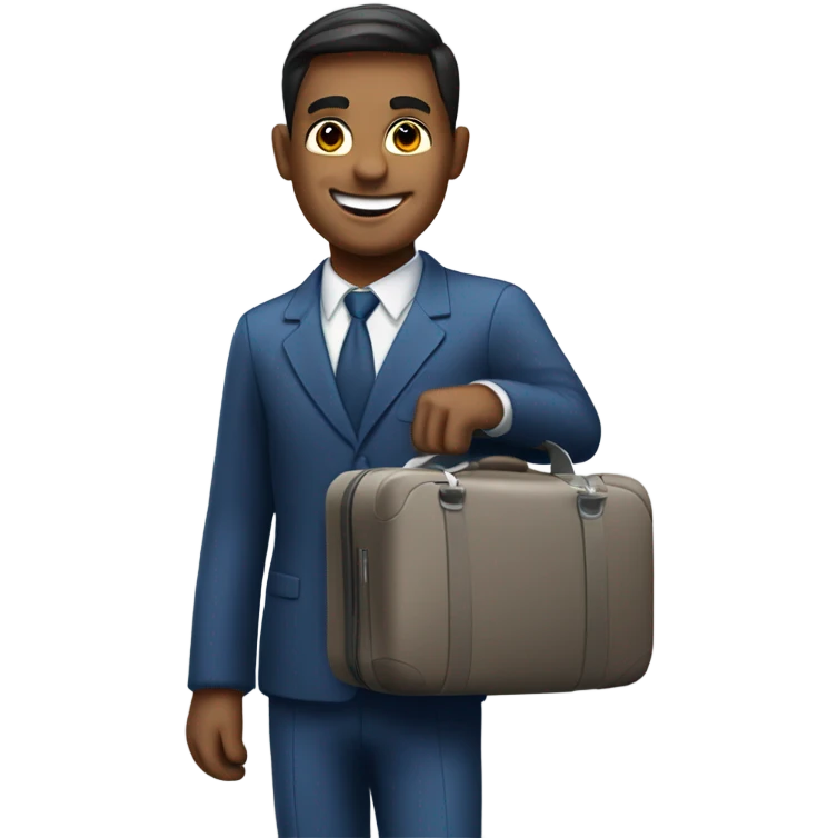 Male flight attendant smiling with baggage  emoji