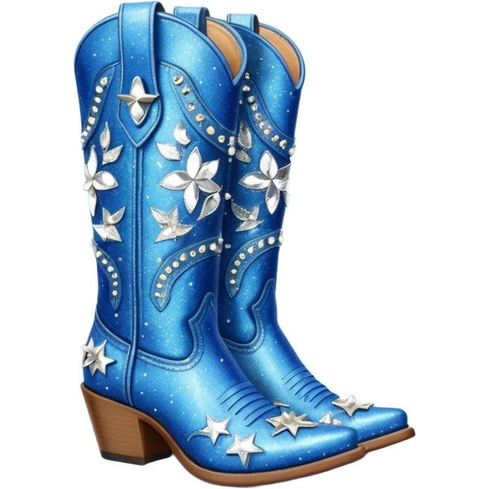 Realistic  blue fashion cowgirl boots with sparkly shiny glitter  emoji