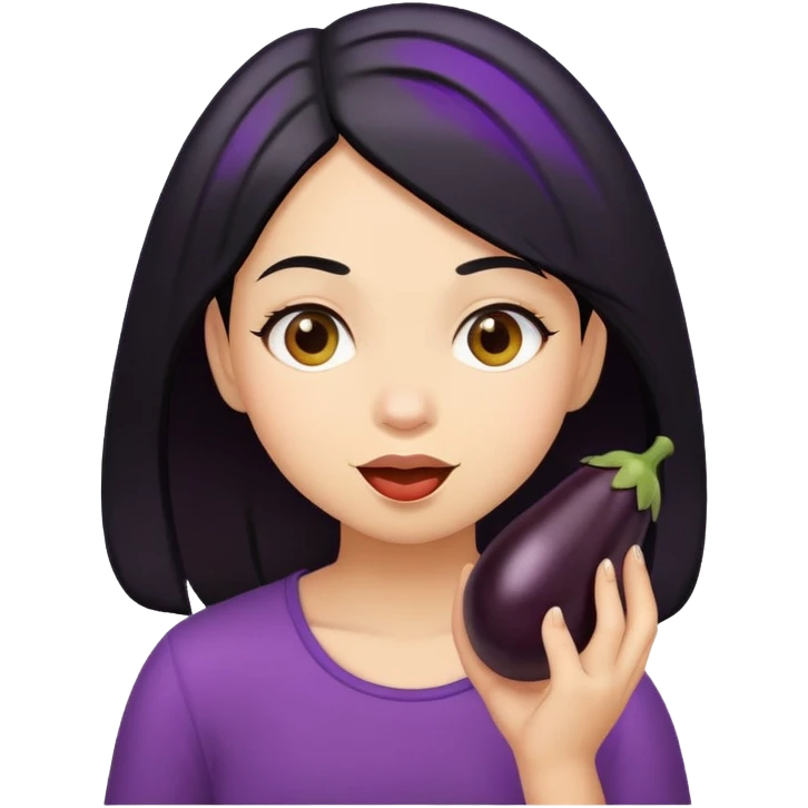girl eating eggplant light skin black hair emoji