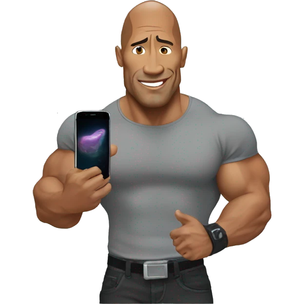 the rock with mobile phone emoji