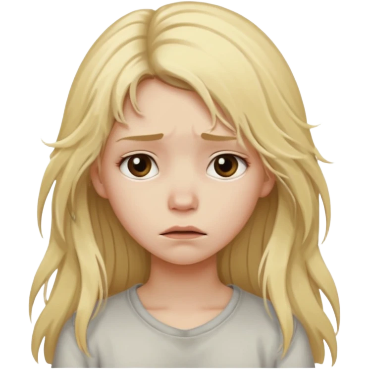 blonde girl, with long messy hair, and sad look emoji