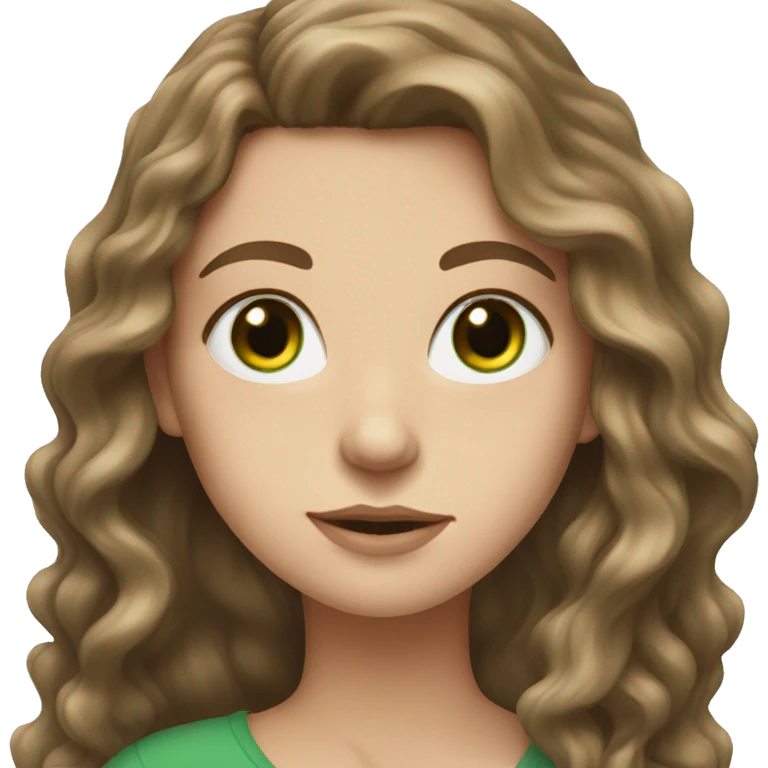 White girl with green eyes and long brown wavy hair emoji