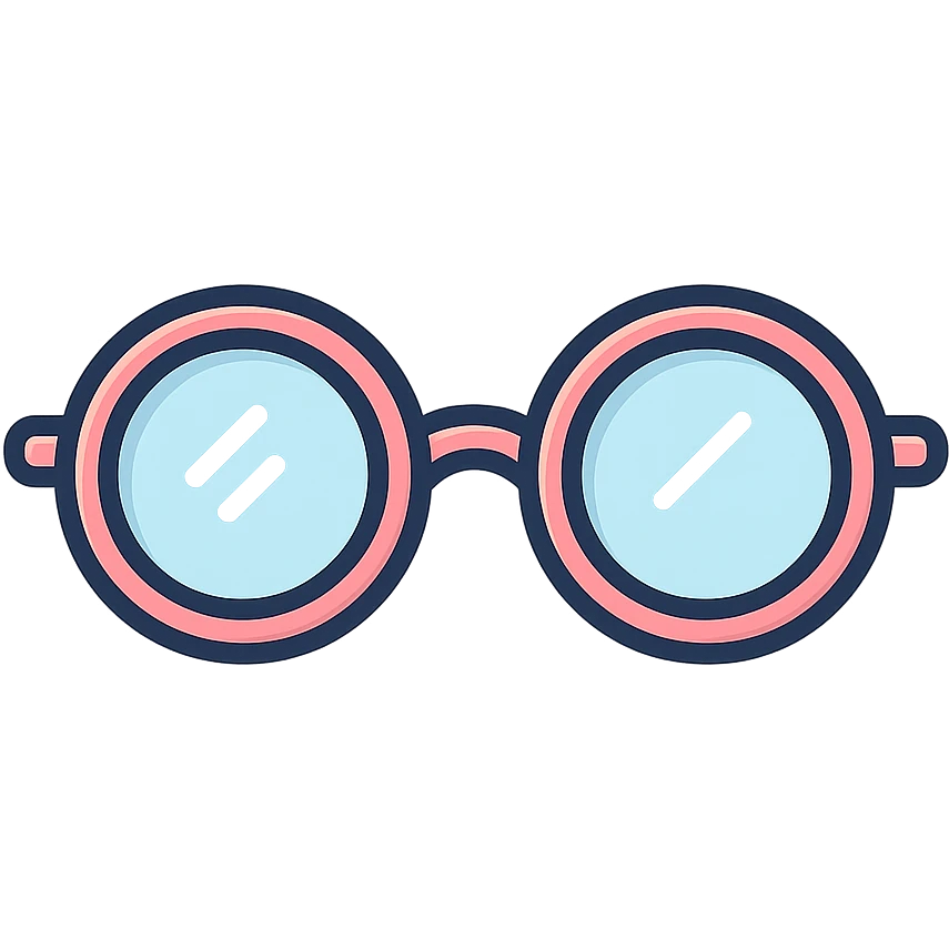 classic round eyeglasses with diopters, thin frame, vector look with shadows and highlights, detailed shading, pastel palette, Japanese pop art, sticker look, highly detailed emoji
