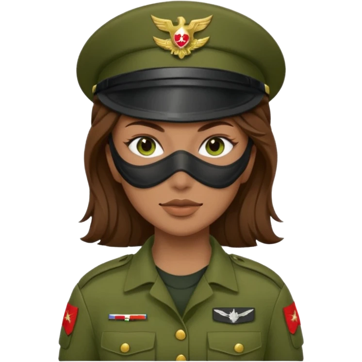 woman soldier with brown hair and wearing mask emoji