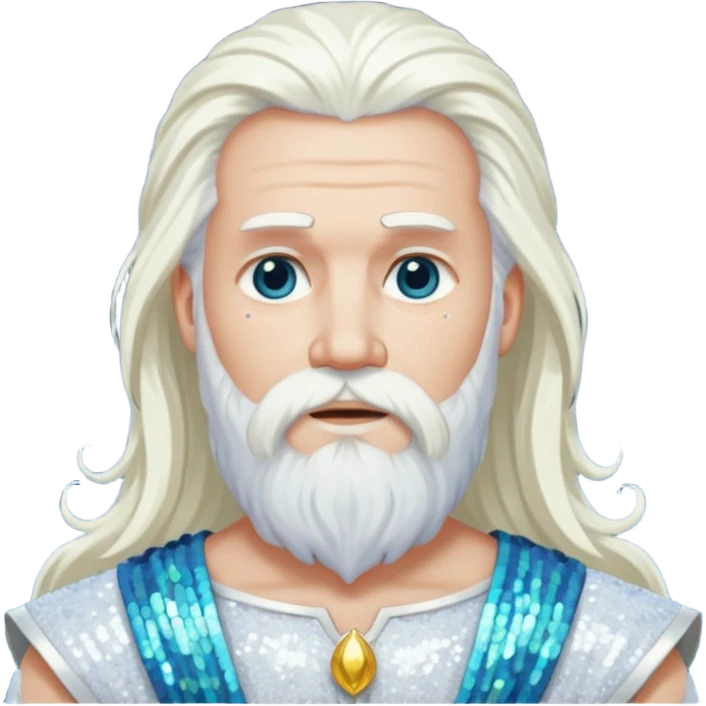 Uranus, God of Sky from Gods and Goddesses with long white hair and beard, white sequin outfit emoji