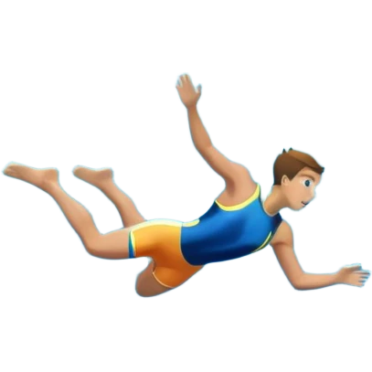 The background features rugged cliffs, clear blue water, and a bright sky, emphasizing the excitement and danger of the sport with a sense of freedom and adventure. A diver mid-air, plunging from a high cliff into the sparkling ocean below.  emoji