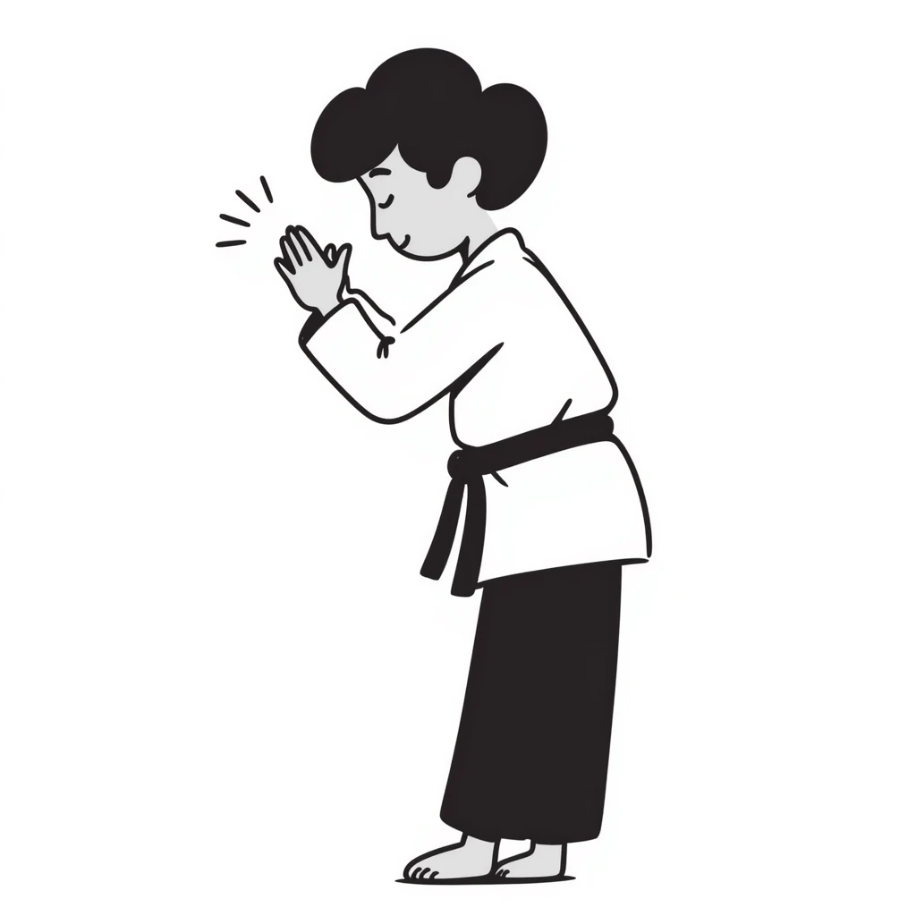 Martial arts uniform with black belt and student bowing emoji