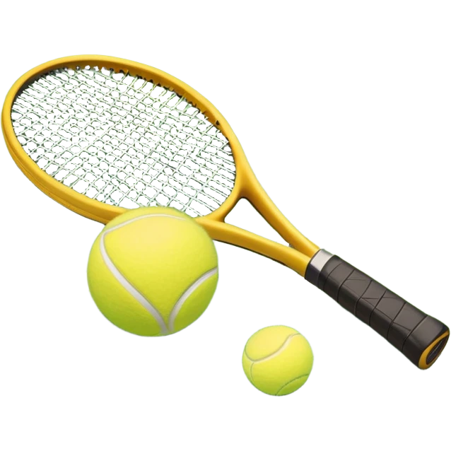 A tennis racket and ball on a grass or hardcourt surface, symbolizing the sport. The racket has a sleek design with tightly strung strings, while the bright tennis ball rests nearby, capturing the essence of precision, agility, and competition. emoji