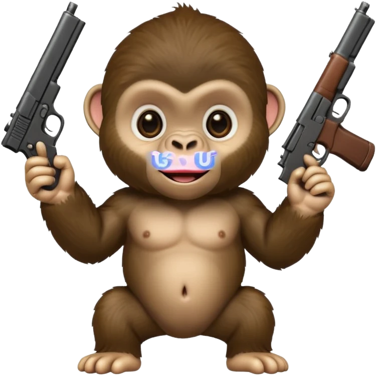 A baby gorilla holding a gun in the air emoji