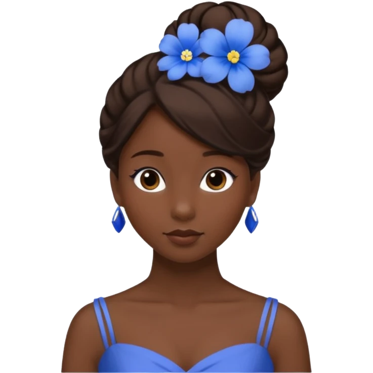 tạo cho tôi emoji tạo hình của công chúa da đen tóc nâu búi tóc 1 bên trên đỉnh đầu, cô ý cài hoa màu xanh emoji