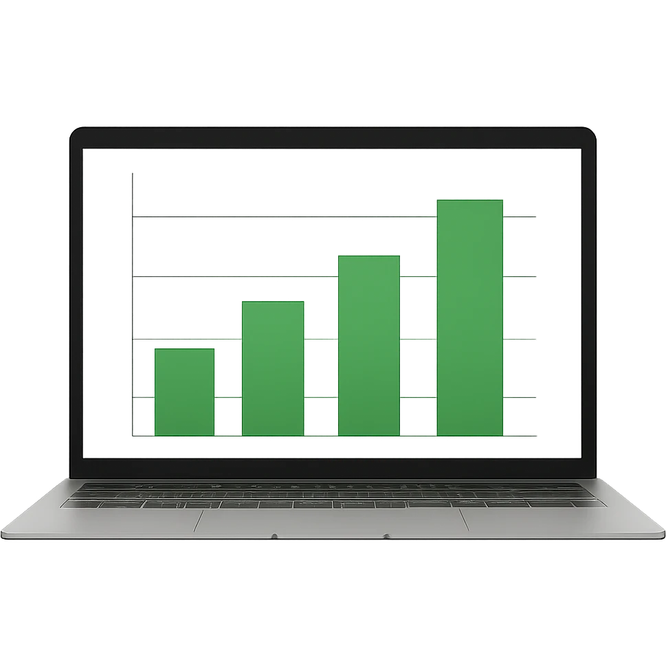 Remove the background, keep only the MacBook with green bar charts on the screen emoji