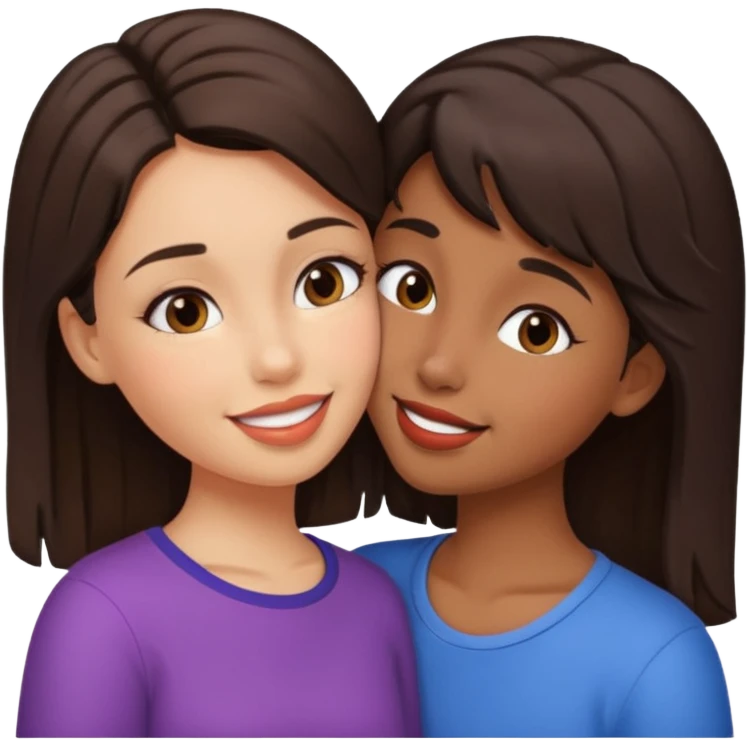 A girl kisses her friend The girls' hair color is dark brown. With wheatish skin  emoji