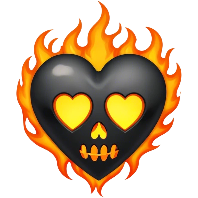 Black heart with skull and flames emoji