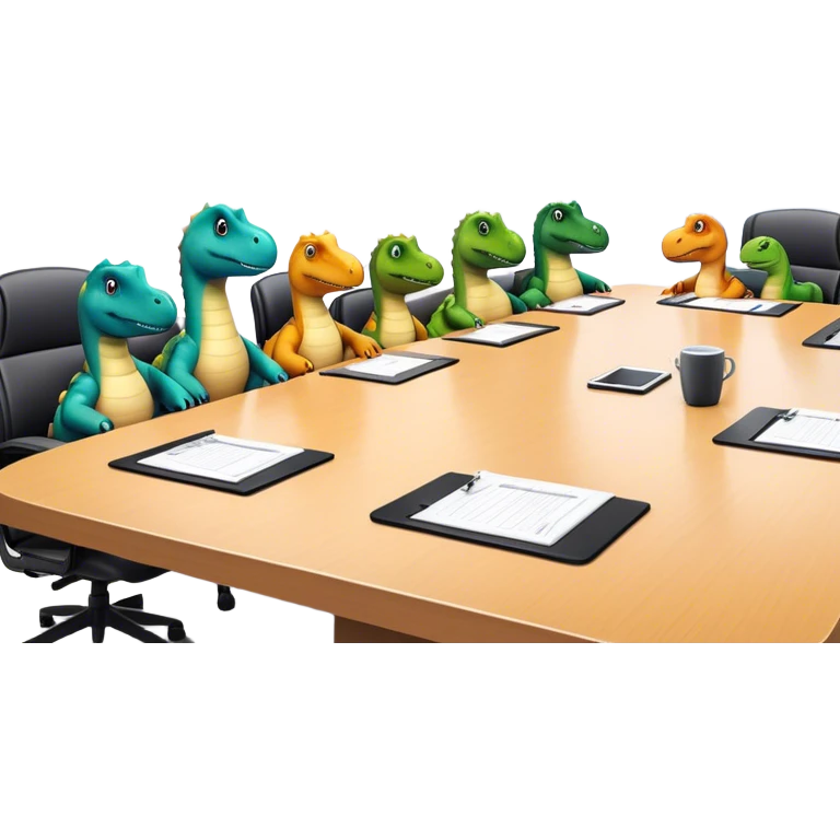 office dinosaurs sitting along the conference table emoji