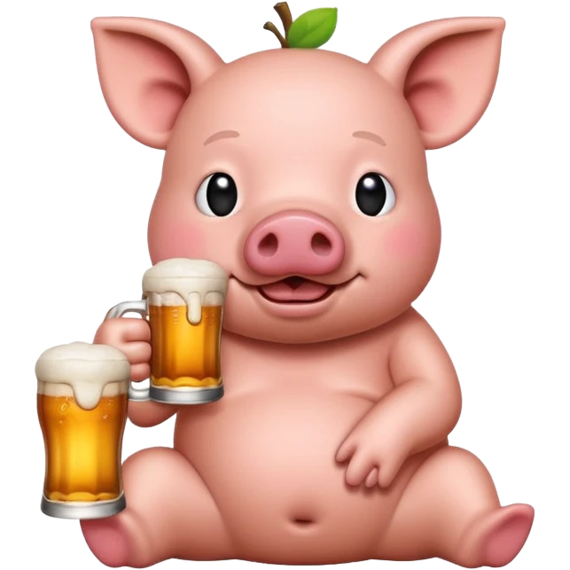 apple pig emoji sitting up drinking a beer drunk emoji
