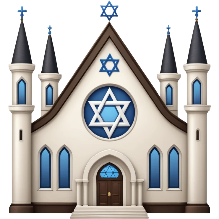 reform jewish synagogue similar in architecture to historical religious architecture in europe. the building should be white in color, featuring gothic architectural elements and star of david. avoid christian symbols. the emoji should be in ios emoji style. emoji