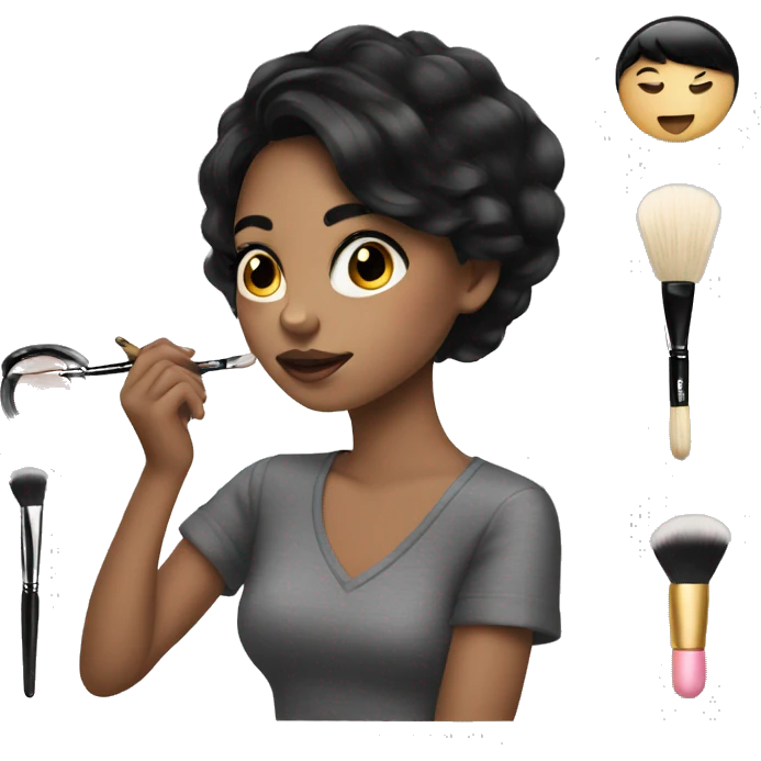 A girl with black hair doing makeup emoji