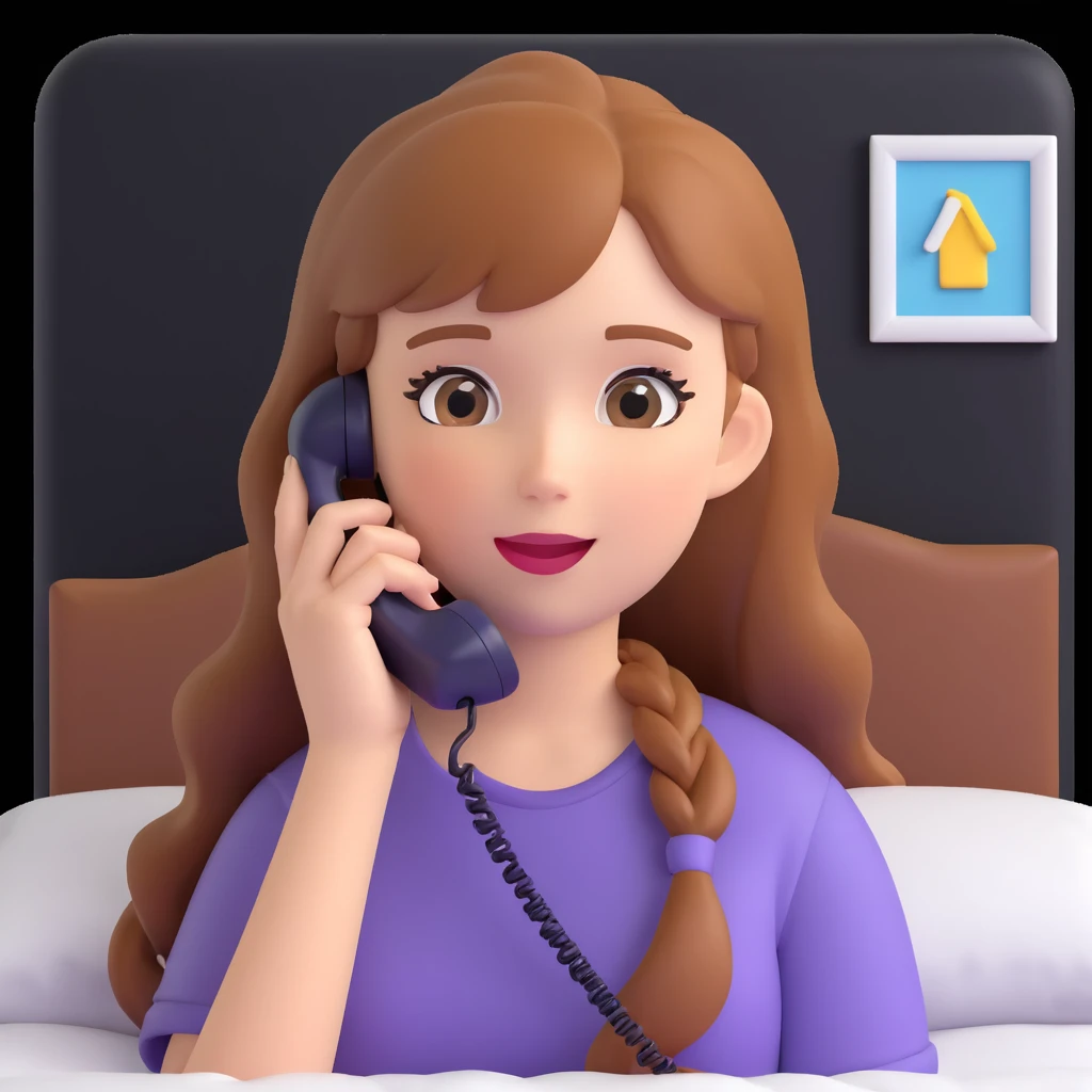 girl talking on phone bedroom background, close up pose emoji