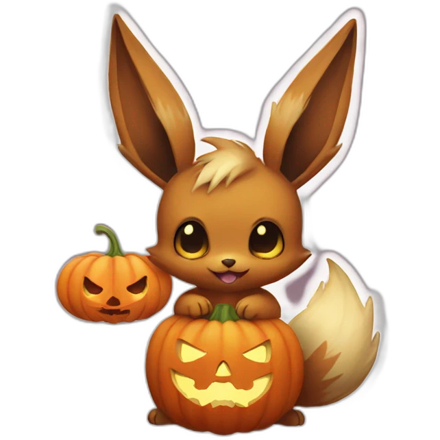 eevee holding halloween pumpkin emoji