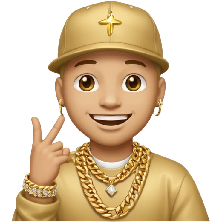 rapper emoji pointing at the camera, big smile, flashy jewelry emoji