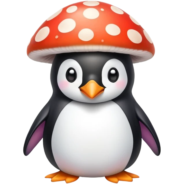 A cute mushroom with a penguin on it emoji