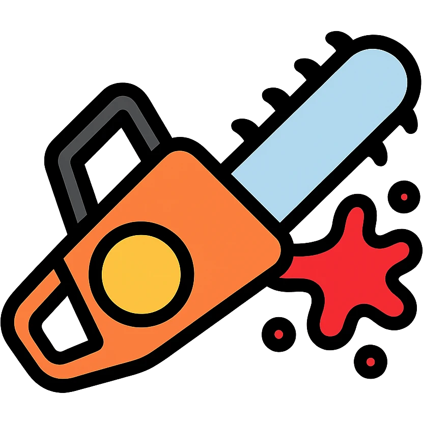 color outline icon of a chainsaw with blood splatter emoji