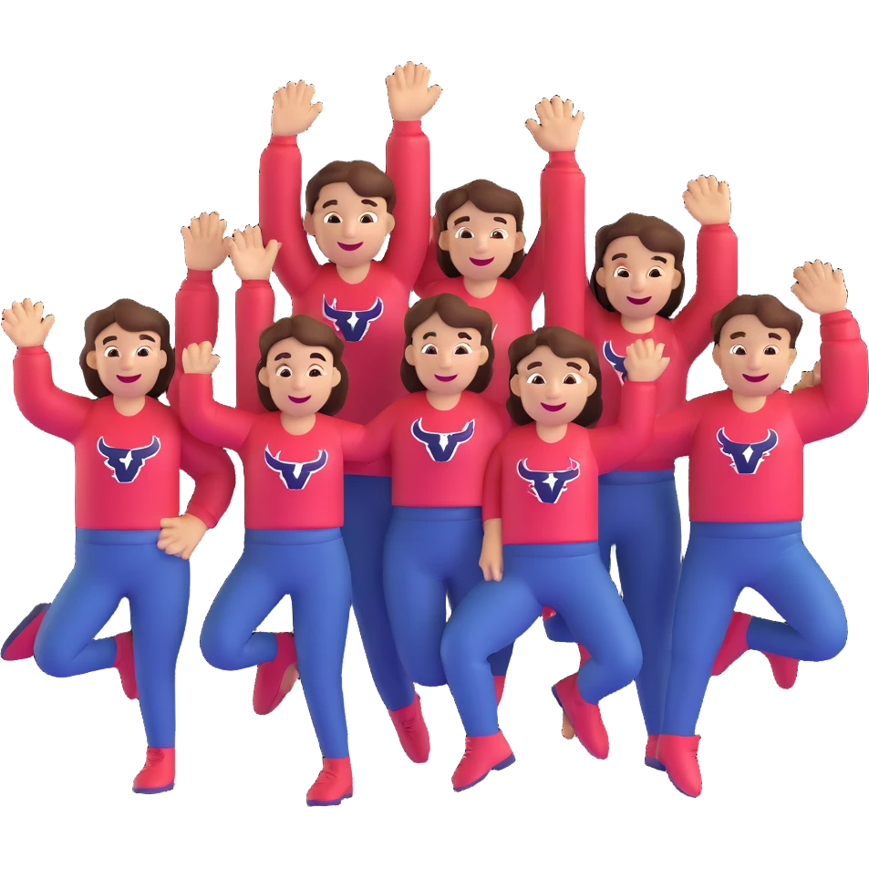 Texans with big smiles and celebratory poses, simple background emoji