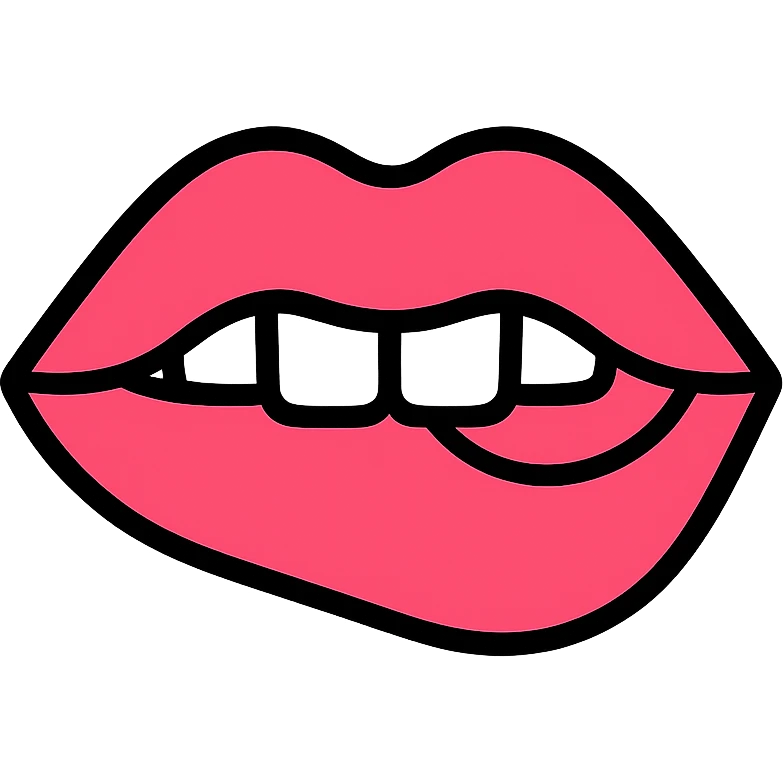 a stylized icon of lips with teeth gently biting the lower lip, no text emoji