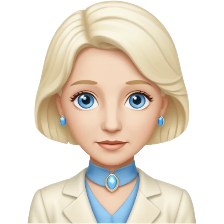 Patty Andrews from the Andrews Sisters with long platinum blonde hair, blue eyes, ivory outfit emoji