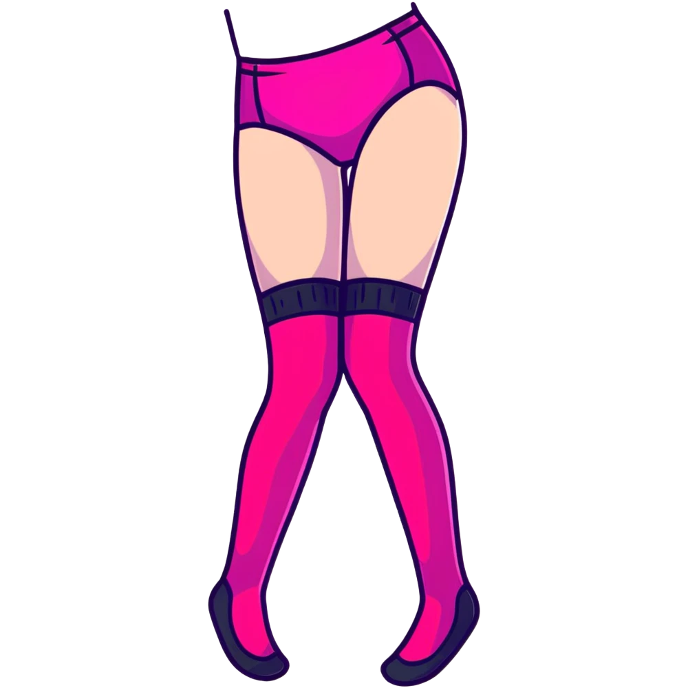 Cute minimalist girl silhouette in bright pink gradient, transparent glass style, with stockings emoji
