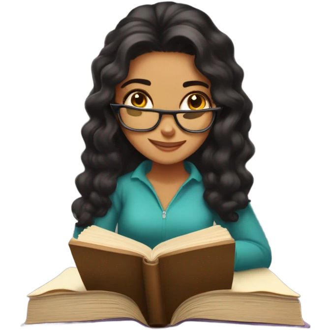 Una chica morena leyendo un libro cute emoji