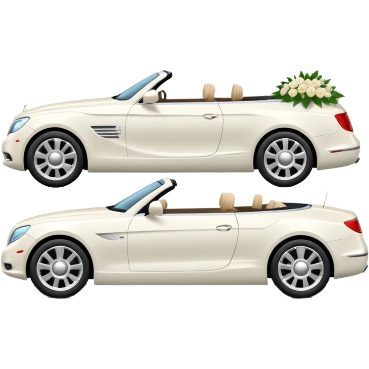 Luxury convertible car with wedding decorations, in profile emoji