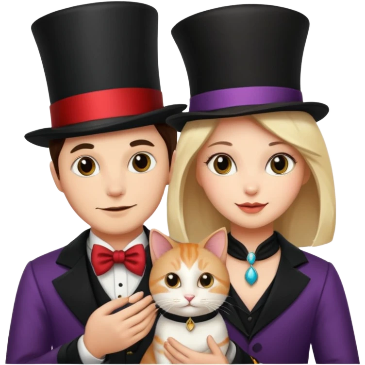 magician couple and their pet cat emoji