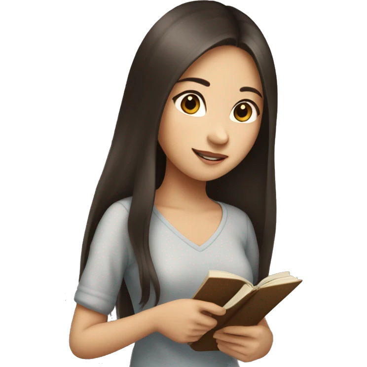 Asian girl with long brown hair and reading books  emoji