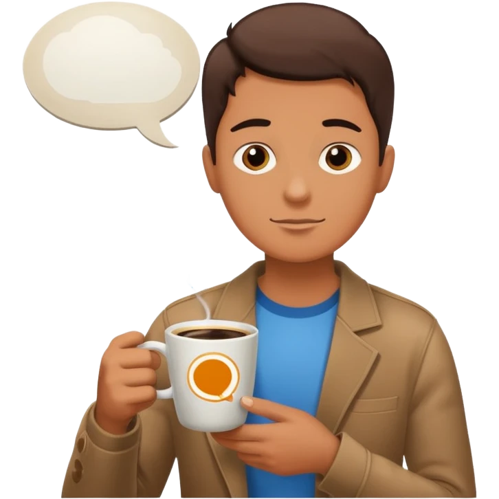 colazione, caffé e un fumetto che fa capire che qualcuno nello sfondo sta parlando emoji