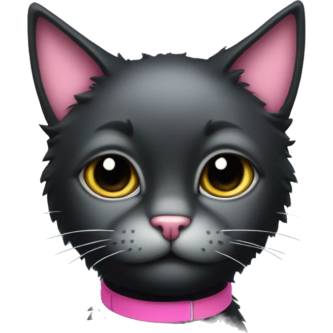 A black fluffy cat with a pink collar emoji