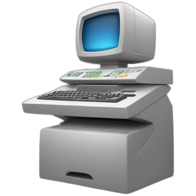 Anthropomorphic computer with arms and legs doing something random emoji