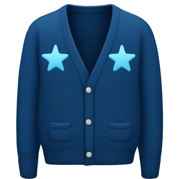 Navy blue cardigan with three light blue stars on both sleeves emoji