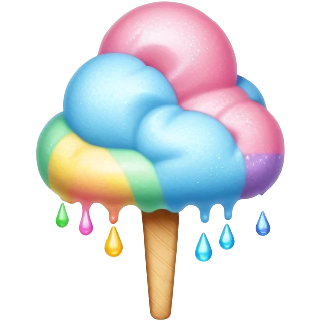 Rainbow cotton candy with glossy, dewy surface and reflective sugar crystals emoji