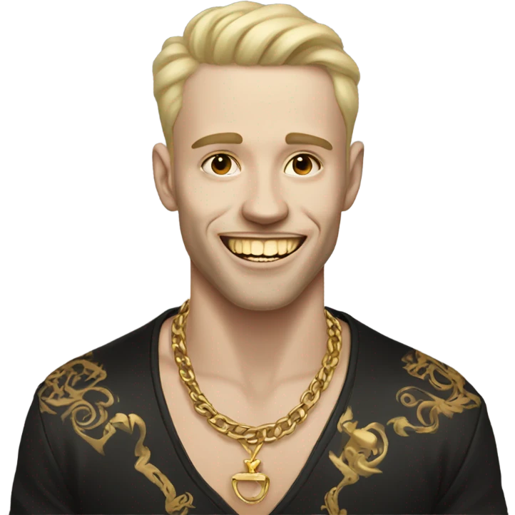 Pale skinned man with gold teeth with tattoos on his face emoji